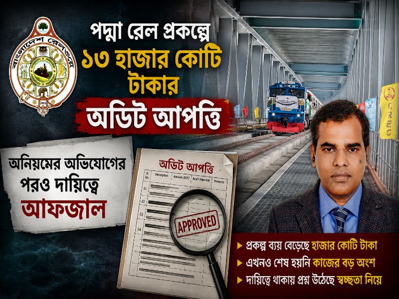পদ্মা রেল প্রকল্পে ১৩ হাজার কোটি টাকার অডিট আপত্তি, অনিয়মের অভিযোগের পরও দায়িত্বে আফজাল
