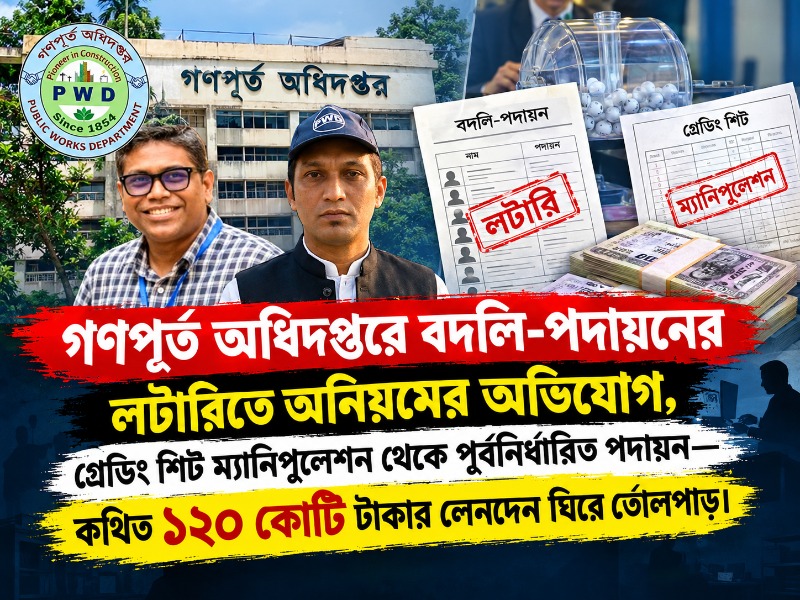 গণপূর্ত অধিদপ্তরে বদলি-পদায়নের লটারিতে অনিয়মের অভিযোগ, গ্রেডিং শিট ম্যানিপুলেশন থেকে পূর্বনির্ধারিত পদায়ন—কথিত ১২০ কোটি টাকার লেনদেন ঘিরে তোলপাড়